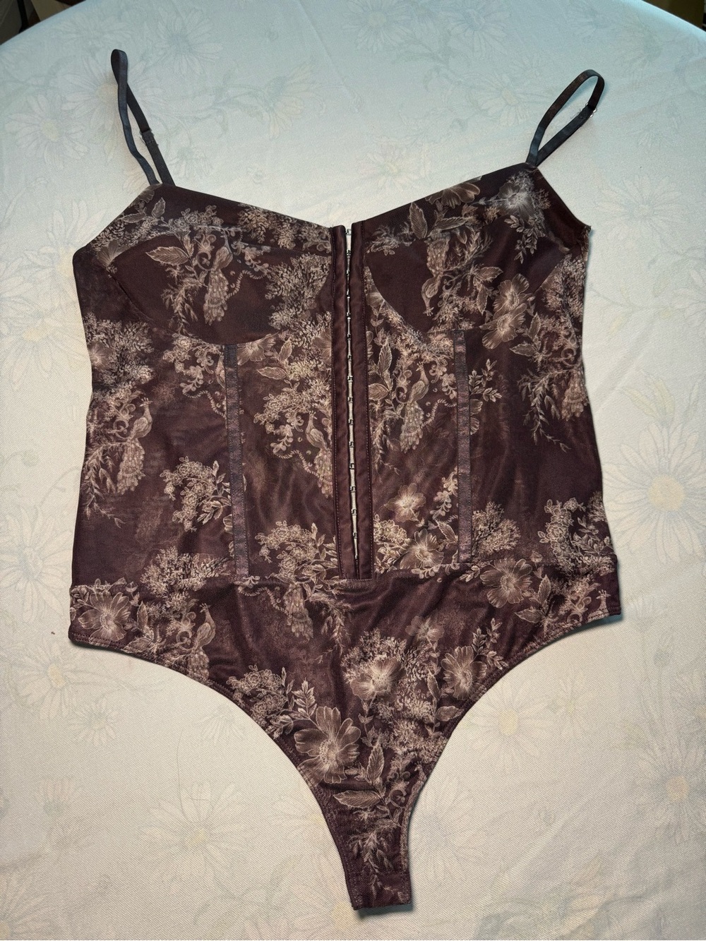 Free People Brown Floral Satin Bodysuit